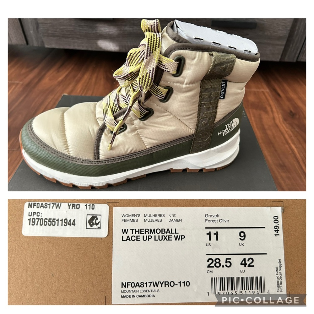 north face boots size 11 women’s thermoball lace up luxe wp gravel/forest olive